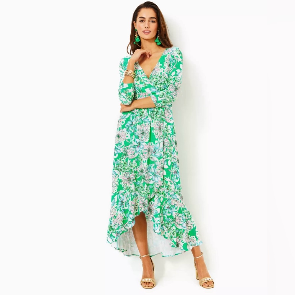Lilly Pulitzer Moana Green floral high low Maxi Dress